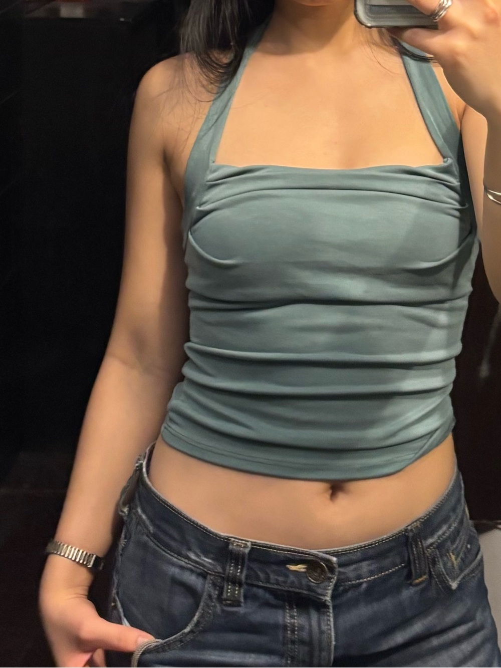 silence + noise Sage Green Halter Ruched Camisole